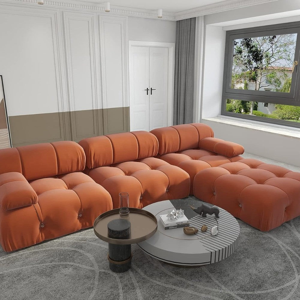 Takumi Velvet Modular Sofa (Orange)