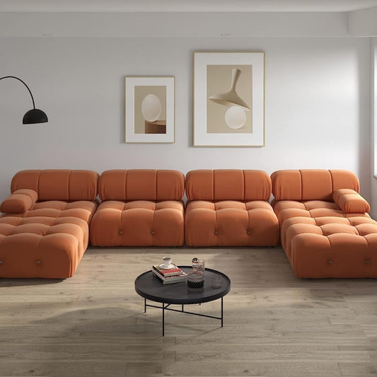 Takumi Velvet Modular Sofa (Orange)